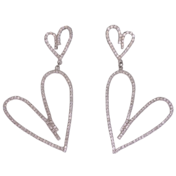 Jewelry - Rhinestone Dangly Double Heart Earrings